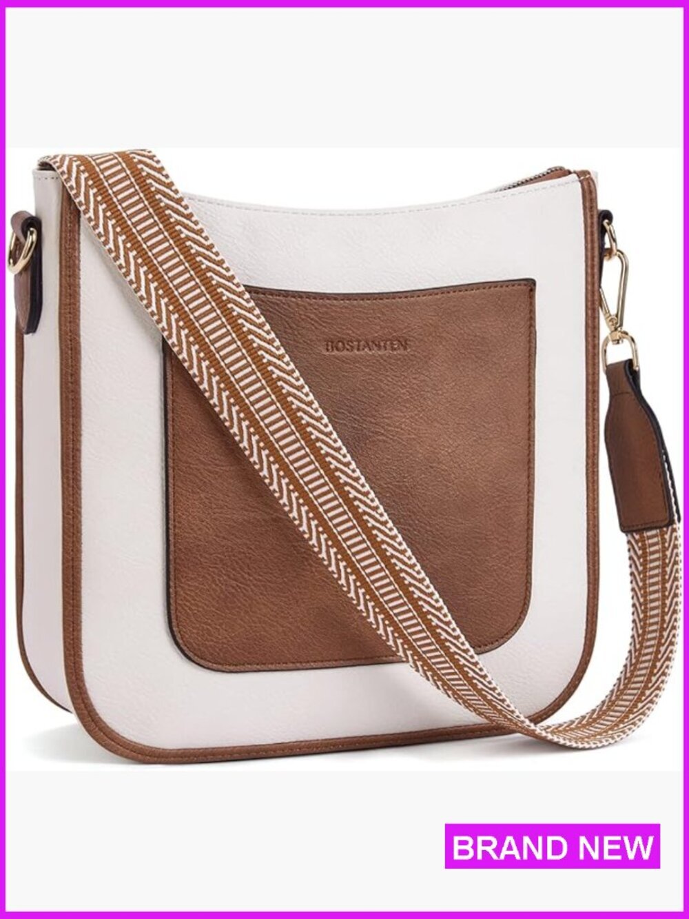 Vegan Leather Hobo Crossbody Bag with Wide Guitar Strap for Travel
